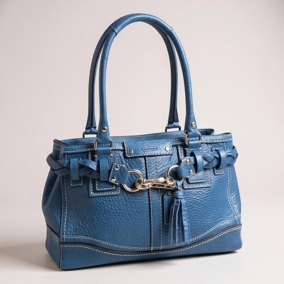 Coach 2009 Blue Braided Pebbled Leather Hampton Handbag Silver Hardware F13084 - Picture 1 of 17